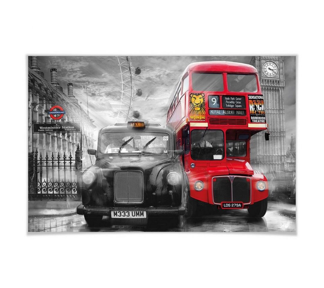 Wizard + Genius Poster XXL Poster Taxi London Red Bus Vintage Wandposter 175x115 cm, Wohnzimmer Wandbild modern von Wizard + Genius