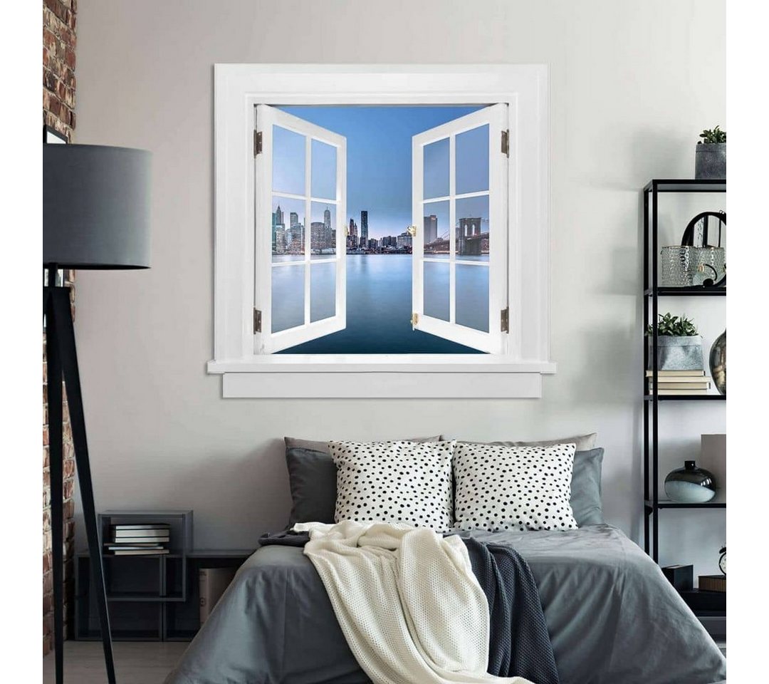 K&L Wall Art Wandtattoo 3D Wandtattoo Aufkleber Stadt Urlaub Weltreise Blick auf die Brooklyn Bridge, Fenster Wandbild selbstklebend von K&L Wall Art