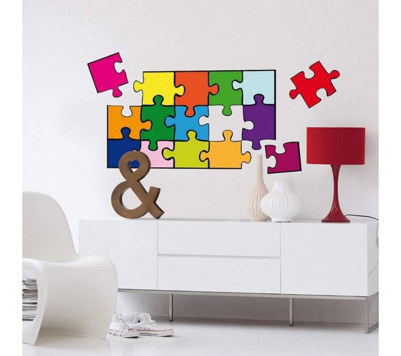 Wizard + Genius Wandtattoo Wandsticker Puzzel bunte Puzzle Klebebilder Kinderzimmer Wandtattoo, Wohnzimmer Wandbild modern von Wizard + Genius