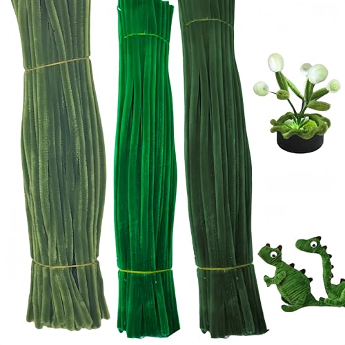 300 grüne Bürsten, 12 Zoll Chenille-Stiele, DIY Haarige Sticks, Chenille-Bürsten, Chenille-Stiele, Chenille-Dekorationsstäbe, kreative Handarbeiten (3 Farben grün) von WizeFolk