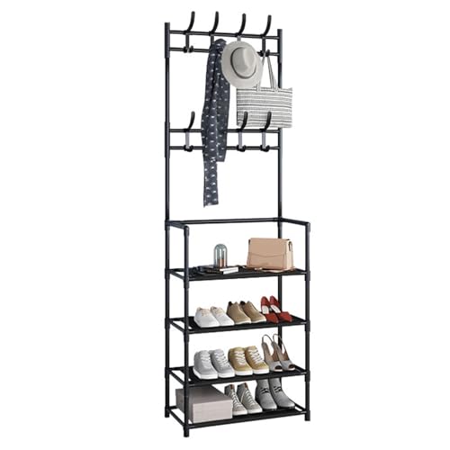 Schuhregal Metall Klein Shoe Rack Schmal Platzsparend Schuhablage mit Garderobe Organizer für Eingangsbereich Schuhaufbewahrung mit 4/5 Ebenen Anti-Rost-Beschichtung (155 x 60 x 26 cm) (4-Lagen 60cm) von Wizoowip