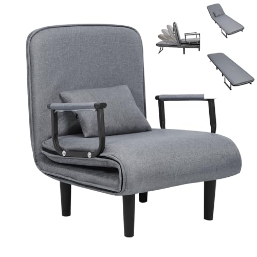 Wizoowip 4 In 1 Schlafsofa,Schlafsessel mit Bettfunktion Sessel Sofa mit Schlaffunktion Leinen Sofabett Gästebett Klappsessel 6-Stufig Verstellbarer Abnehmbarem Kissen Klappsofa Bis 150 kg Belastbar von Wizoowip