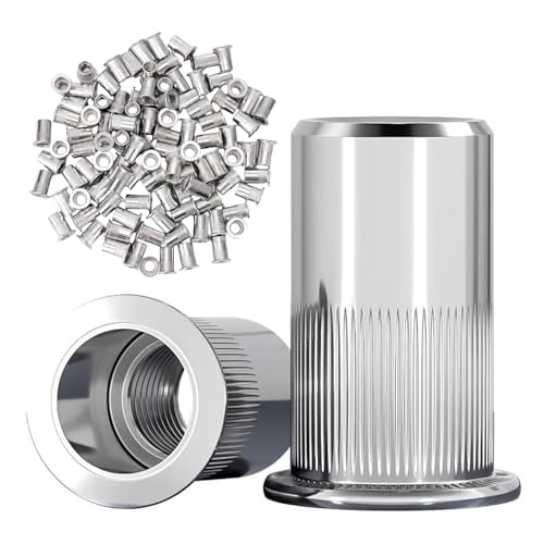 Wjelet 100 Stück Nietmuttern M8, Edelstahl A2 V2A Hülsenmutter, Blindnietmuttern, Flachkopf-Gewindeeinsätze, Einnietmuttern für Metall,Stahl,Glasfaser,Kunststoff von Wjelet