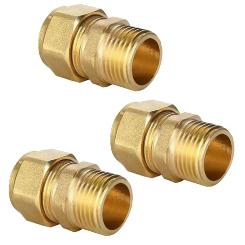 Wjelet 3 Stück Messing Klemmverbinder 20 mm x 1/2 Zoll AG Außengewinde, Messing Klemmringverschraubung übergang, Schraubfitting Übergang für Aluverbundrohr DVGW und Aluverbundroh von Wjelet