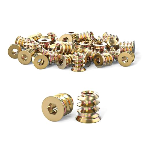 Wjelet 40 Stück M4x10mm Einschraubmutter,Gewindeeinsatz Holz Rampamuffe & Einschraubmuffen, Verzinkte Hex-Innensechskant Einschraubmutter Für Holzmöbelsortiment von Wjelet