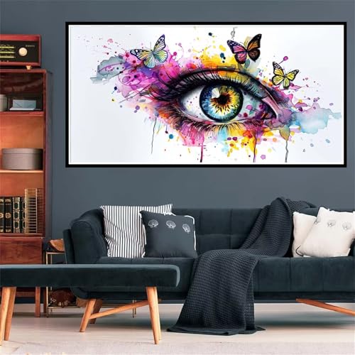 5D auge Diamond Painting, Diamant Painting Bilder Schmetterling Diamond Painting Erwachsene Groß XXL, Runder Vollbohrer Diamanten Malerei Kreuzstich Bastelset für Deko Schlafzimmer, 50x100cm Z-9704 von Wjffnzbz