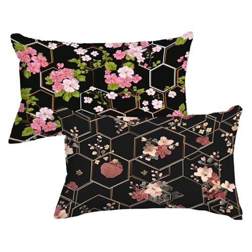 Kissenbezug 40 x 70cm 2er Set Rechteckig Kopfkissenbezug Schwarz Sofakissen Blume Dekokissen Samt Couchkissen Doppelseitig Zierkissen mit Unsichtbarer Reißverschluss Design für Herbst Deko,Model624 Kissenbezug 40 x 70cm 2er Set Rechteckig Kopfkissenbezug Schwarz Sofakissen Blume Dekokissen Samt Couchkissen Doppelseitig Zierkissen mit Unsichtbarer Reißverschluss Design für Herbst Deko,Model624 von Wjxzsccw
