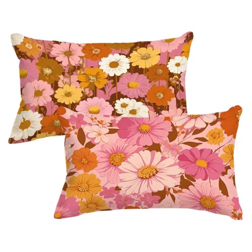 Kopfkissenbezug 50x70 2er Set Kissenbezug Rosa Kissenbezüge Blume Muster mit Unsichtbarer Reißverschluss Design Sofakissen Samt Dekokissen für Zimmer Deko Wohnzimmer Geschenke für Frauen,Model602 von Wjxzsccw
