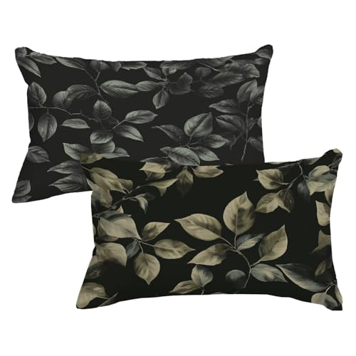 Kopfkissenbezug 60x80 2er Set Kissenbezug Schwarz Kissenbezüge BläTter Muster mit Unsichtbarer Reißverschluss Design Sofakissen Samt Dekokissen für Zimmer Deko Wohnzimmer Geschenke für Frauen,Model734 von Wjxzsccw