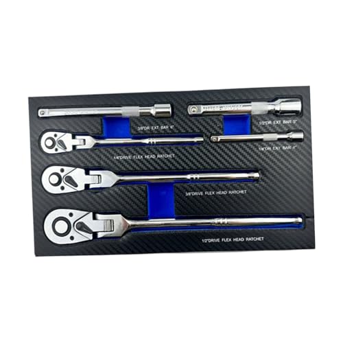 Wkldjf 6 Teilige Reversible Ratschenschlüssel Set Flexible Kopfdesign Umfasst 3 Verlängerungsstangen Reparaturwerkzeug Set Für Engen Space Stahl Ratschenschlüssel von Wkldjf