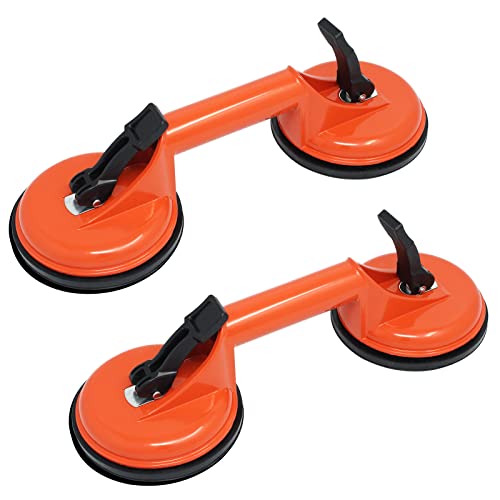 2 Stück Saugnäpfe Heber,Doppelsaugheber, Aluminium Saugheber Glasheber Glassauger,Vakuumheber für den Transport von Fliesen, Glas, Laminat (Orange) von Wkmamo