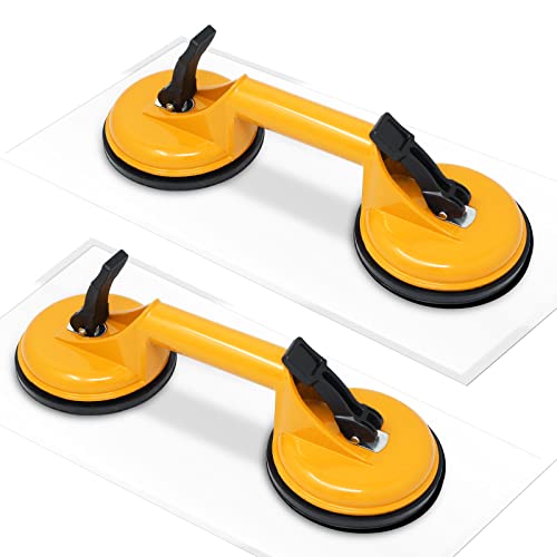 2 Stück Saugnäpfe Heber,Doppelsaugheber, Aluminium Saugheber Glasheber Glassauger,Vakuumheber für den Transport von Fliesen, Glas, Laminat (Yellow) von Wkmamo