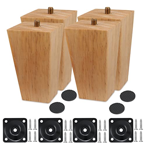 Wkmamo 4 Stück Möbelfüße Holz Möbelbeine, Massivholz Beine Aus Eiche mit Montageplatten, Schrauben und Filzgleiter,für Sofa Bett Schrank Couch Stuhl (10cm-2, Gerade) von Wkmamo