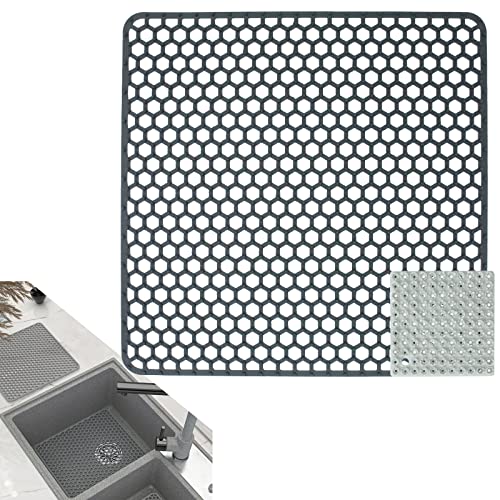 Große Spülbeckenmatte 34.5 * 34.5cm,Silikon Spülbeckeneinlage, Zusammenklappbar Rutschfeste Spülbeckenmatte Spülbeckenmatte mit Reinigungsbürste von Wkmamo