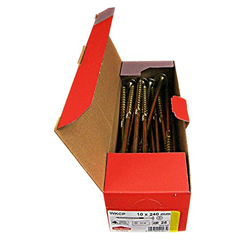 KLIMAS Holzschrauben Torx - Tellerkopfschrauben TX Gelb Schrauben - Flachkopfschrauben Holz - Tellerkopf - Schrauben Set Torx - Holzschrauben Set Dachkonstruktion Schrauben - 10x240 mm - 25 Stück von KLIMAS