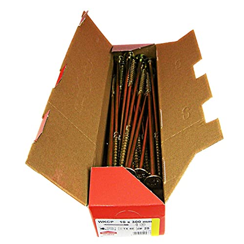 KLIMAS Holzschrauben Torx - Tellerkopfschrauben TX Gelb Schrauben - Flachkopfschrauben Holz - Tellerkopf - Schrauben Set Torx - Holzschrauben Set Dachkonstruktion Schrauben - 10x300 mm - 25 Stück von KLIMAS