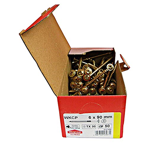 KLIMAS Holzschrauben Torx - Tellerkopfschrauben TX Gelb Schrauben - Flachkopfschrauben Holz - Tellerkopf - Schrauben Set Torx - Holzschrauben Set Dachkonstruktion Schrauben - 6x90 mm - 50 Stück von KLIMAS