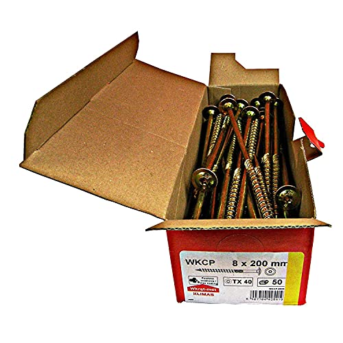 KLIMAS Holzschrauben Torx - Tellerkopfschrauben TX Gelb Schrauben - Flachkopfschrauben Holz - Tellerkopf - Schrauben Set Torx - Holzschrauben Set Dachkonstruktion Schrauben - 80x200 mm - 50 Stück von KLIMAS