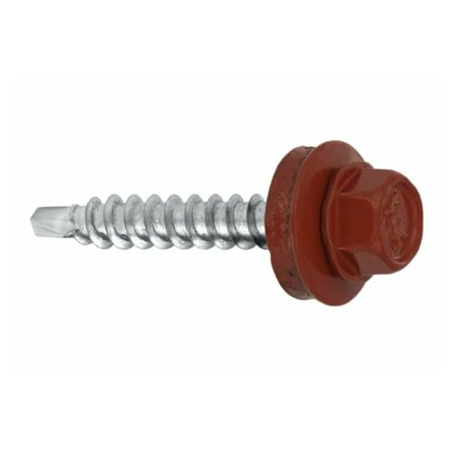Bohrschrauben 4,8 х 25 mm 250 Stück RAL: 3009 - Oxidrot - Schrauben Selbstbohrende Trapezblechschrauben mit EPDM-Dichtung für Holzuntergründe von Wkret-Met