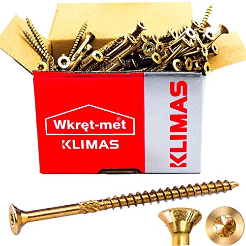 KLIMAS Holzschrauben Torx - Spanplattenschrauben Gelb - Senkkopfschrauben - Terrassenschrauben - Universalschrauben - Dachkonstruktion Schrauben Set - Holzschrauben 8x200 mm 50 Stück von Wkret-Met