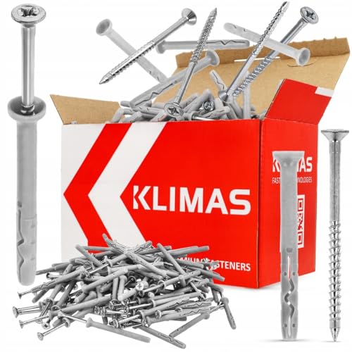 KLIMAS Schnellmontage Schlagdübel mit Kragen & Senkkopfschrauben | Nageldübel Porenbeton Dübel Einschlagdübel Nagelanker Kunststoffdübel Langschaftdübel Set (8 x 80 mm, 200, Set) von Wkret-Met