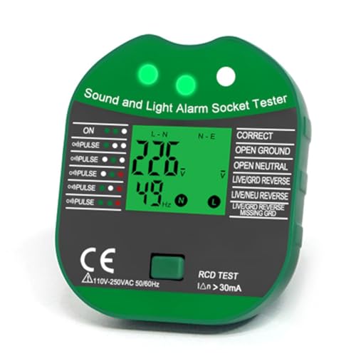 Wlauqueta Digitalanzeige -Steckdosentester Spannung RCD-Test Smart Detector Nullleitung Polarität Phasenprüfung EU-Stecker mit Bildschirm von Wlauqueta