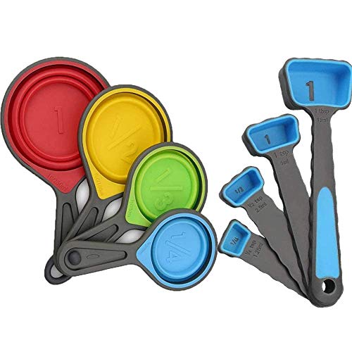 Wlauqueta Faltbares Silikon Messtassen und Messlöffel Set,Dosierlöffel Kochen Backen Dosieren Dosierhilfe,für Küche Kochen Backen von Wlauqueta