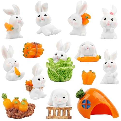 Wlicon 16 Stück Mini Osterhasen Figuren Ostern Mini Harz Kaninchen Ostern Miniatur Kaninchen Dekoration für Party Dekoration Ostern und Frühlingsfest Feier von Wlicon