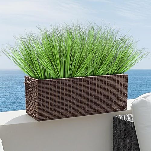 Wlicon 24 Strauße Künstliches Gras Wie Echte Künstliche Pflanze Grün Künstliches Weizengras Künstliche Pflanze 53 cm Grün Dekorationsgras Innengarten im Freien Balkon Vase von Wlicon