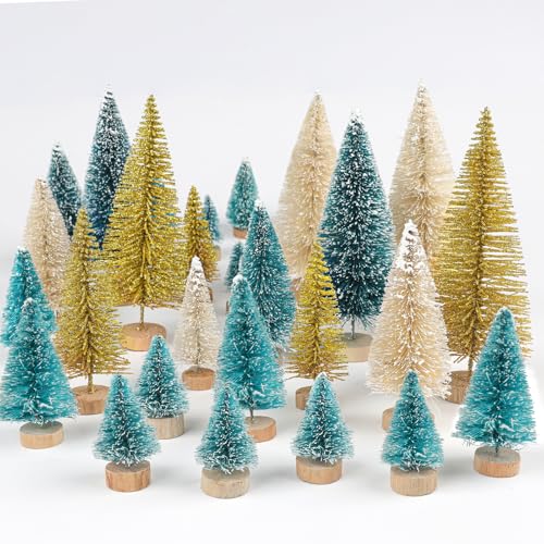 30 Stück Mini-Weihnachtsbäume, Weihnachtsdekoration, künstliche Weihnachtsbäume, Flaschenbürstenbäume mit Holzsockel für Weihnachtstischdekoration, Weihnachtsfeier, Zuhause, Feiertage, Winterbasteln von Wlicon