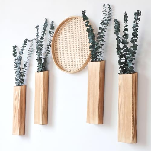 Wlicon 4 PCS Holz Wand Pflanzgefäße Holz Hängende Wand Vasen für Indoor-Pflanzen Kleine Bauernhof Dekoration Wand montiert Pflanze Blumentopf für getrocknete Blumen Garten Schlafzimmer Haus von Wlicon