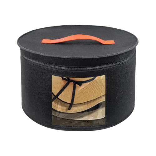 Wlicon Hutschachtel Rund Mit Deckel Große Hutschachteln mit Deckel 43cm x 26cm Rund Foldable Hat Storage Boxes Mit transparenten Fenstern und Griff Reißverschluss für Kleidungsaufbewahrung und Reisen von Wlicon