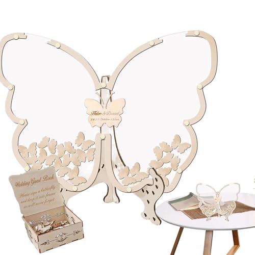 Wlikmjg Butterfly Babyparty Gästebuch, Butterfly Gästebuch, Hölzerne Hochzeitsdekorationen für Zeremonie, Signature Guestbook Andesakes für Geburtstage Abschluss Engagement von Wlikmjg