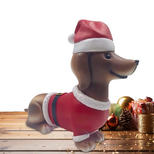 Wlikmjg Dackelfigur | Niedliche Hunde Weihnachtsdeko Aus Harz,Hundefiguren Für Garten Bad Büro Schreibtisch Nachttisch Eingangsbereich Kinderzimmer Dekoration von Wlikmjg