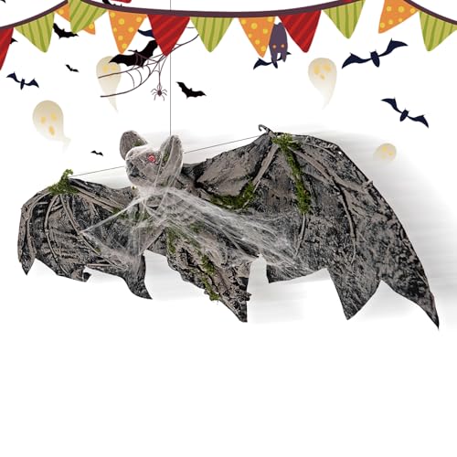 Wlikmjg Große Halloween Fledermäuse, Große Dekoration Für Spukhäuser, Partyzubehör Mit Spinnenwatte Deko Für Fenster Zuhause Garten Baum Balkon Außenbereich von Wlikmjg
