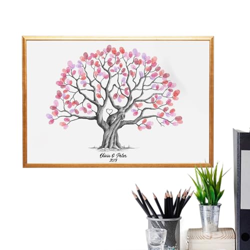 Wlikmjg Hochzeits-Fingerabdruck Baum - Kreatives Gästebuch Mit Baumdesign,Kreative Wohnaccessoires Hochzeitsdeko Familienstammbaum Idee von Wlikmjg