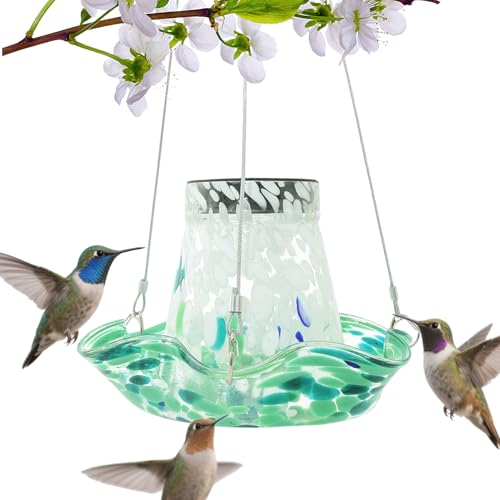 Wlikmjg Kolibri-Futterautomat | Solarglas Kolibri-Futterspender Mit Solarleuchte | wasserdichte Buntglas-Vogelbad Deko Als Gartenschmuck Für Terrasse Und Rasen von Wlikmjg
