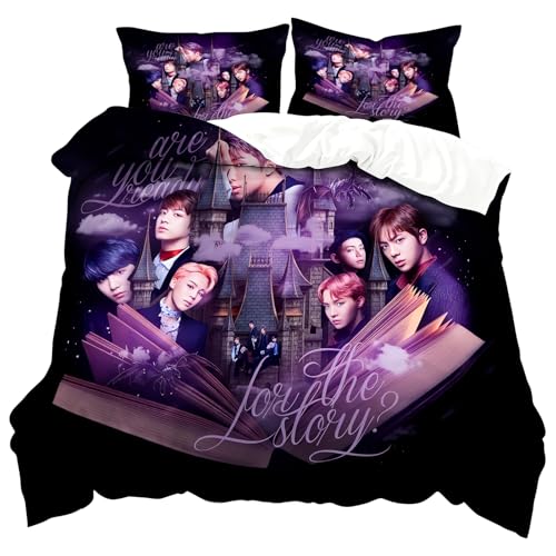 WlsqDE BTts Bettwäsche, BTts Bettwäsche 135x200cm, Anime Bettbezug-Set Enthalten 50x75cm Kissenbezug, Microfaser, Angenehm & Weich, für Teens Jungen und Mädchen Bettbezug Kinder von WlsqDE
