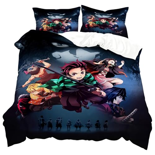 WlsqDE Demon Bettwäsche, Demon Bettwäsche 135x200cm, Anime Bettbezug-Set Enthalten 50x75cm Kissenbezug, Microfaser, Angenehm & Weich, für Teens Jungen und Mädchen Bettbezug Kinder von WlsqDE