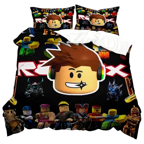 WlsqDE Roblx Bettwäsche, Roblx Bettwäsche 135x200cm, Anime Bettbezug-Set Enthalten 50 * 75cm Kissenbezug, Microfaser, Angenehm & Weich, für Teens Jungen und Mädchen Bettbezug Kinder von WlsqDE