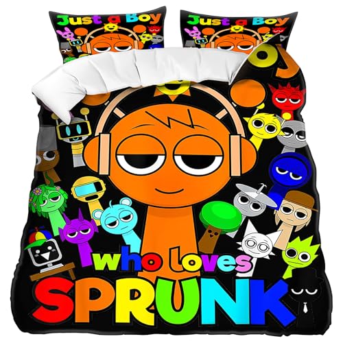 WlsqDE Sprunki Bettwäsche, Sprunki Bettwäsche 135x200, Anime Bettwäsche-Sets, Anime Kinderbettwäsche, Cartoon Kissenbezug 50X75cm 2 Teilig, für Mädchen & Teenager von WlsqDE