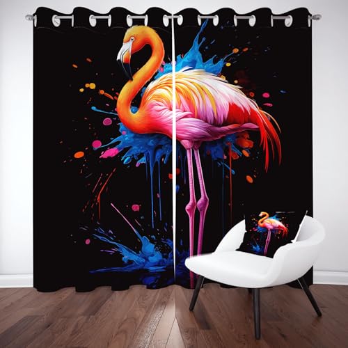 Wlujhia Aquarell FlamingoVerdunkelungsvorhang Dschungel BirdVorhang Blickdicht mit Ösen Tier DruckenGardinen für Schlafzimmer 2er Set H220xB140 cm, Wohnzimmer Thermovorhang Kälteschutz von Wlujhia