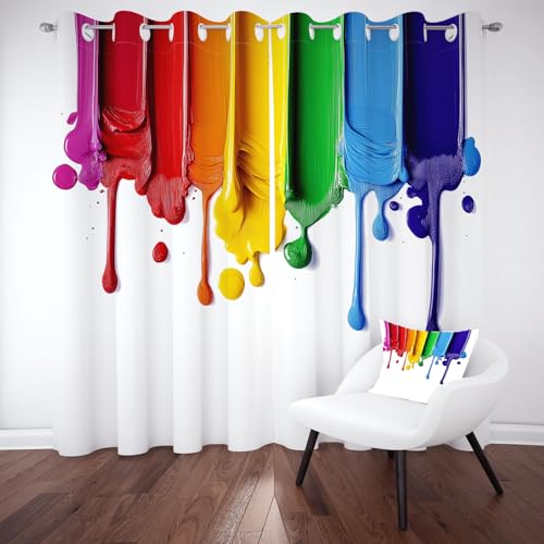 Wlujhia Bunte GraffitiVorhänge Wohnzimmer Regenbogen WassertropfenVorhang Thermovorhang Kälteschutz Modern KunstGardinen mit Ösen für Wohnzimmer Schlafzimmer 2er Set H175xB140 cm von Wlujhia
