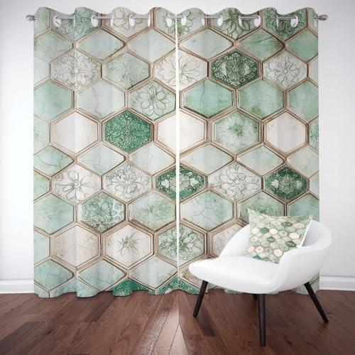 Wlujhia Geometrische DiamantVorhang Blickdicht Bienenwabe MusterVerdunklungsvorhänge mit Ösen Modern KunstThermovorhang Kälteschutz für Wohnzimmer Gardinen 2er Set H200xB140 cm von Wlujhia