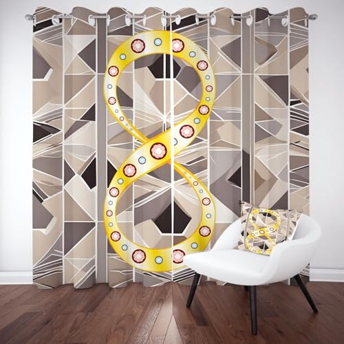Wlujhia Geometrische MosaikVorhänge mit Ösen Vintage Dreieckverdunkelungsvorhang Abstrakt KunstBlickdicht Gardinen Kälteschutz Warm Hitzeschutz Wohnzimmer H260xB140 cm, 2er Set von Wlujhia
