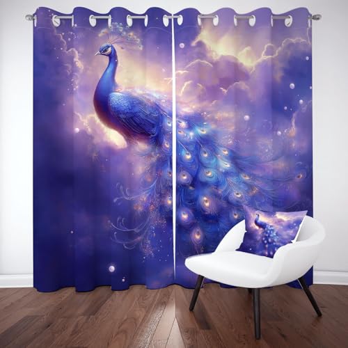 Wlujhia Lila PfauThermovorhang Kälteschutz Schlafzimmer Tier DruckenGardinen Blickdicht 2er Set 137x117 cm Modern ÄsthetikVerdunklungsgardine mit Ösen, Raumteiler Vorhang von Wlujhia