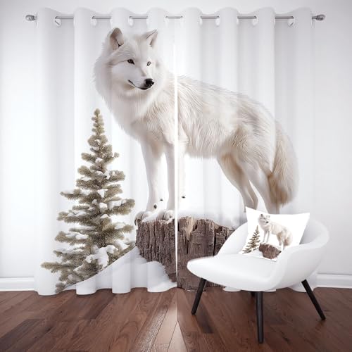 Wlujhia Schnee WolfSchallschutz Kälteschutz, Gardinen Blickdicht Tier DruckenVorhang mit Osen Wilde Tiere2er Set 160x140 cm Blackout Curtain für Schlafzimmer Wohnzimmer von Wlujhia