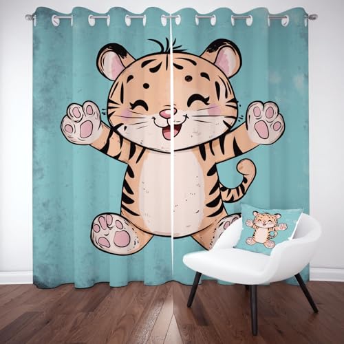 Wlujhia Tiger MusterVorhang Blickdicht Tier DruckenVerdunklungsvorhänge mit Ösen Wilde TiereThermovorhang Kälteschutz für Wohnzimmer Gardinen 2er Set H200xB140 cm von Wlujhia