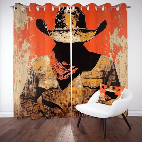 Wlujhia Western CowboyVorhänge 2er Set 245x140 cm Wild WestVerdunklungsvorhänge mit Ösen Gardinen Malerei FigurVorhang Blickdicht Thermovorhang Kälteschutz Wohnzimmer Schlafzimmer von Wlujhia