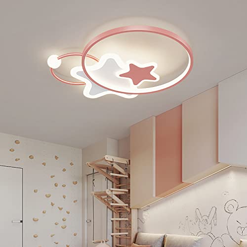 Dimmable LED Ceiling Light for Kids Room Modern Star Design Acrylic Pendant Lamp with Remote Control Ø52*H6cm Perfect for Girls' & Boys' Bedroom Dining & Living Room (Pink) von Wmmner